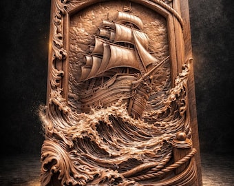 Sailing Ship Relief STL | CNC Wood Carving 3D Model