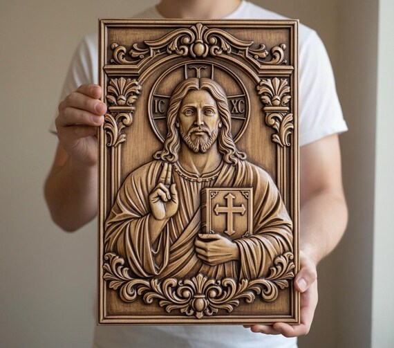 Jesus portrait icon 3D STL Relief | CNC Wood Carving File (Digital Download)