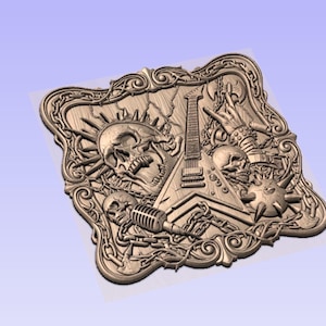 Skull Guitar 3D Relief STL | CNC Wood Carving Model, Rock Gothic Decor image 8