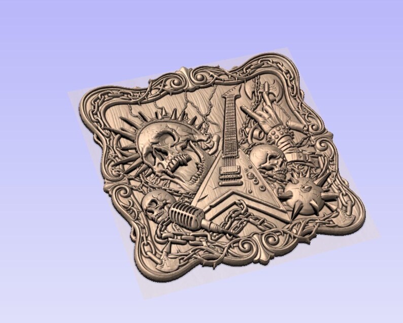 Skull Guitar 3D Relief STL | CNC Wood Carving Model, Rock Gothic Decor image 8
