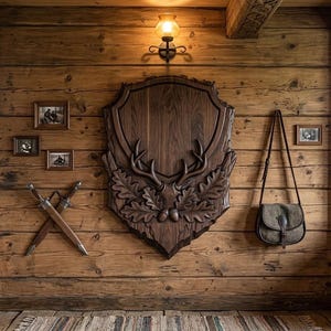 Deer Hunting Trophy STL Model | CNC Router Wood Carving File | Rustic Shield Wall Decor image 5