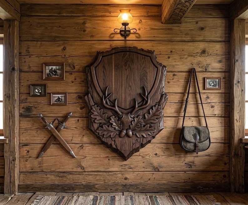 Deer Hunting Trophy STL Model | CNC Router Wood Carving File | Rustic Shield Wall Decor image 5