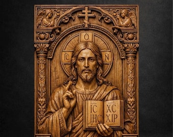 Jesus Christ Orthodox Icon 3D STL Relief | CNC Wood Carving File (Digital Download)