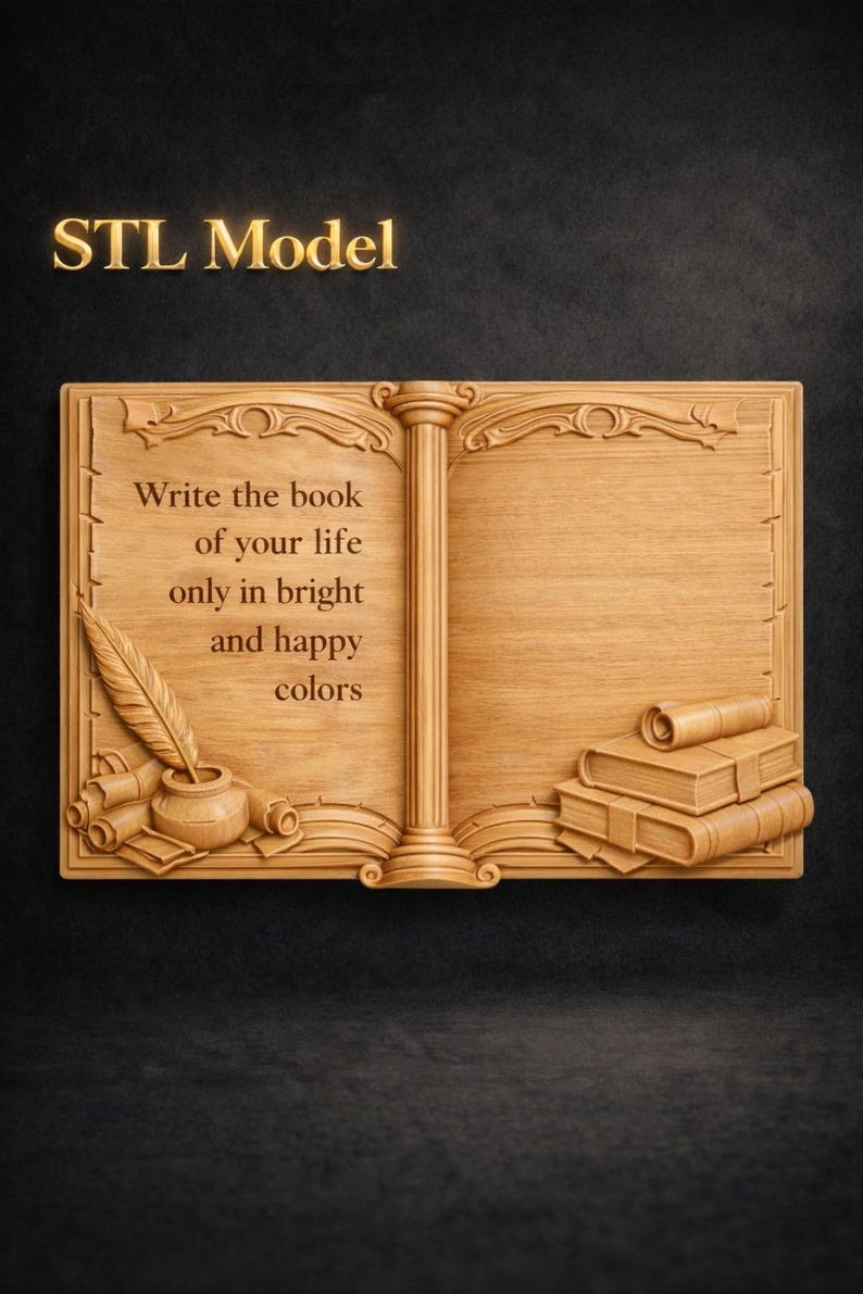 Vintage Open Book Frame STL for CNC – Decorative Quote Book Relief ...
