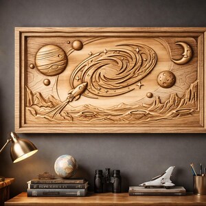 Galaxy Space Wood Carving STL CNC 3D Print Wall Art