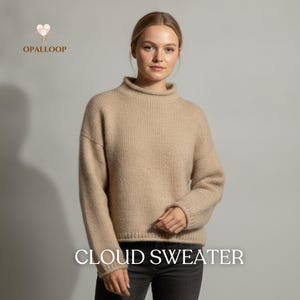 Cloud Sweater Knitting Pattern PDF | Top Down Seamless Sweater Pattern | Oversized Funnel Neck Pullover | Women Knit Sweater | XXS–5XL