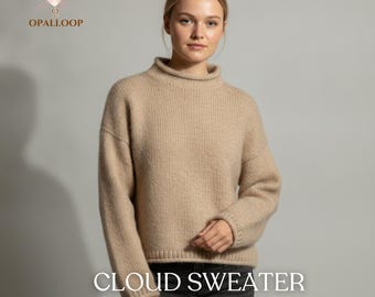 Cloud Sweater Knitting Pattern PDF | Top Down Seamless Sweater Pattern | Oversized Funnel Neck Pullover | Women Knit Sweater | XXS–5XL