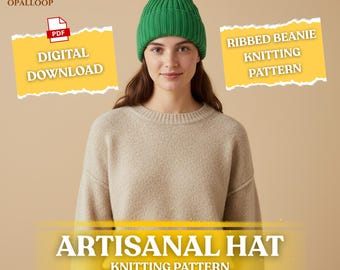 Easy Ribbed Beanie Knitting Pattern | Beginner Ribbed Hat Knitting Pattern: Easy DIY Beanie | Winter Hat Knit Pattern | Hat Knitting Pattern