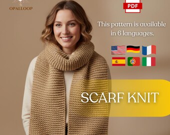 Beginner Knitting Pattern PDF | Chunky Scarf Knit Pattern | Easy Scarf Pattern Women Men| Long Winter Scarf Design | Simple Knitting Pattern