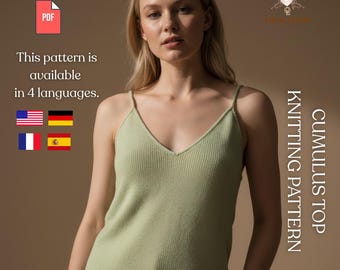 Cumulus Top Knitting Pattern PDF | V Neck Tank Knitting Pattern | Cumulus top Summer Knitting Pattern | Women Knit Top Pattern