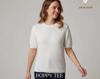 Poppy Tee Knitting Pattern PDF | Top Down Summer Knit Tee | Lightweight Short Sleeve Sweater Pattern | Beginner Friendly Knit Top XS–5XL