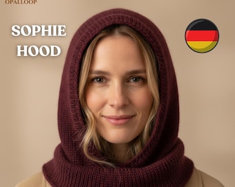 Einfach Sophie Hood Strickanleitung  – Einfaches Kraus-Rechts-Strickmuster – Schal Winteraccessoire - Sophie Hood Knitting Pattern in German