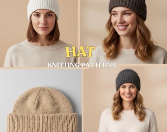 5 Hat Knitting Patterns Bundle PDF – Easy Beanie Knitting Patterns for Women - Beginner Friendly Hats Knitting Patterns - Winter Hats Knit