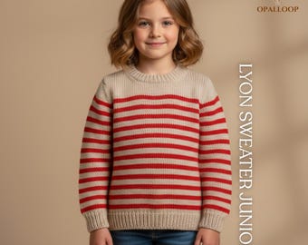 Lyon Sweater Junior Knitting Pattern | Kids Sweater Knitting Pattern | Cozy Children Pullover Knit Pattern | Striped Kids Knit Pullover PDF
