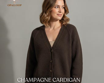Champagne Cardigan Knitting Pattern PDF | Top Down Raglan Cardigan Pattern | Seamless Oversized V Neck Sweater Knit Pattern | Women Cardigan