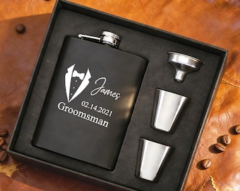 Personalisierte 8 Unzen schwarz matt Edelstahl Flachmann, gravierte Groomsmen Geschenk für den besten Mann, Luxus-Hochzeitsgeschenk, benutzerdefinierte Vatertagsgeschenk für ihn