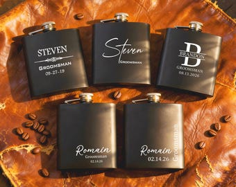 Personalized Hip Flask for Men, Engraved Stainless Steel Flask, Custom Matte Black Groomsman Flask, Groomsmen Gifts Proposal, Wedding Gifts