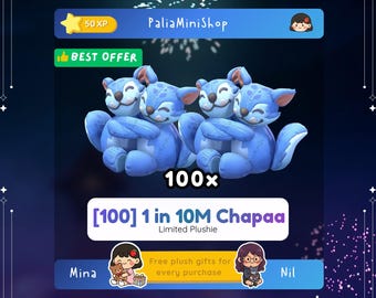 Palia 100x 1 su 10 M Chapaa - Peluche in edizione limitata - 10 M Celebrazione Blu Trovare Amici Chapaa - Uno su 10 Milioni
