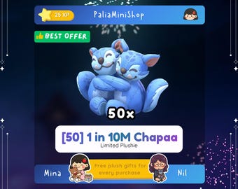 Palia 50x 1 su 10 M Chapaa - Peluche in edizione limitata - 10 M Celebrazione Blu Trova Amici Chapaa - Uno su Dieci Milioni