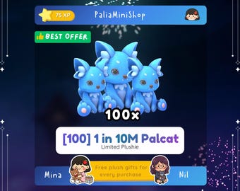 Palia 100x Palcat 1 su 10 M - Peluche in edizione limitata - Palcat blu celebrativo da 10 M - Uno su dieci milioni