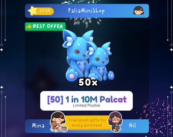 Palia 50x Palcat 1 su 10 M - Peluche in edizione limitata - Palcat blu celebrativo da 10 M - Uno su dieci milioni