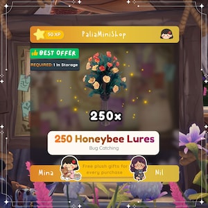 May include: A digital image of a bouquet of flowers with red, orange, and yellow petals. The image includes text that reads "250 Honeybee Lures" and "Bug Catching". The background is a blurred, decorative scene.