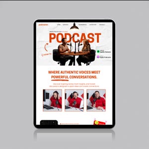 Podcast website template showcasing audio content, guest interviews, and audience engagement features.