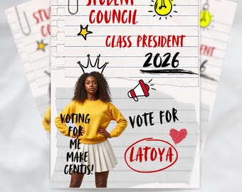 Student Council Campaign Flyer, School Election Poster, Canva Editable,QUEEN VOTING NOTEBOOK