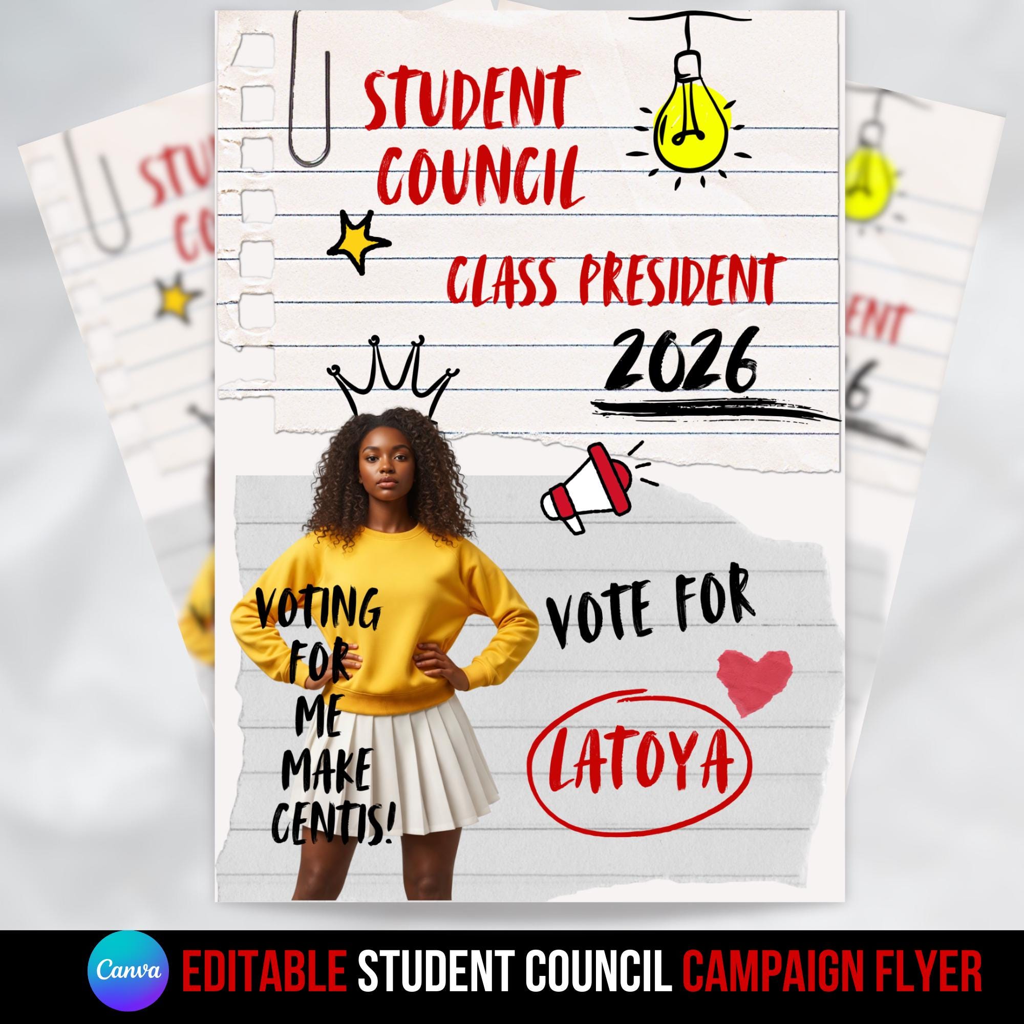 Student Council Campaign Flyer, School Election Poster, Canva Editable ...