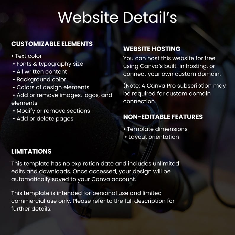 Canva podcast website template displaying podcast episode library and streaming platform links.