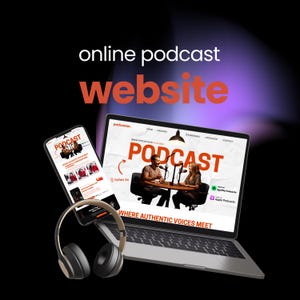 Professional podcast website template featuring podcast episodes, host profile, and subscribe section.