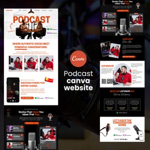 Modern podcaster website Canva template homepage design for podcast business and personal brand.