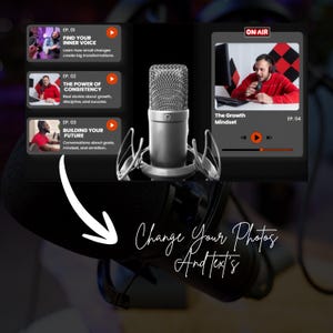 Clean and modern podcast landing page template with episode highlights and call-to-action buttons.