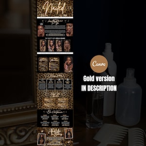 May include: A promotional graphic with a leopard print background and gold text. The text reads "Nailed" and includes information about nail services, contact details, and client testimonials. The image also features photos of manicured nails and beauty products.