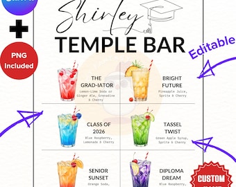 BEWERKBARE afstuderen Shirley Temple teken non-alcoholische bar menu handtekening drankje station voor haar bord afstuderen partij decor tafel idee senior