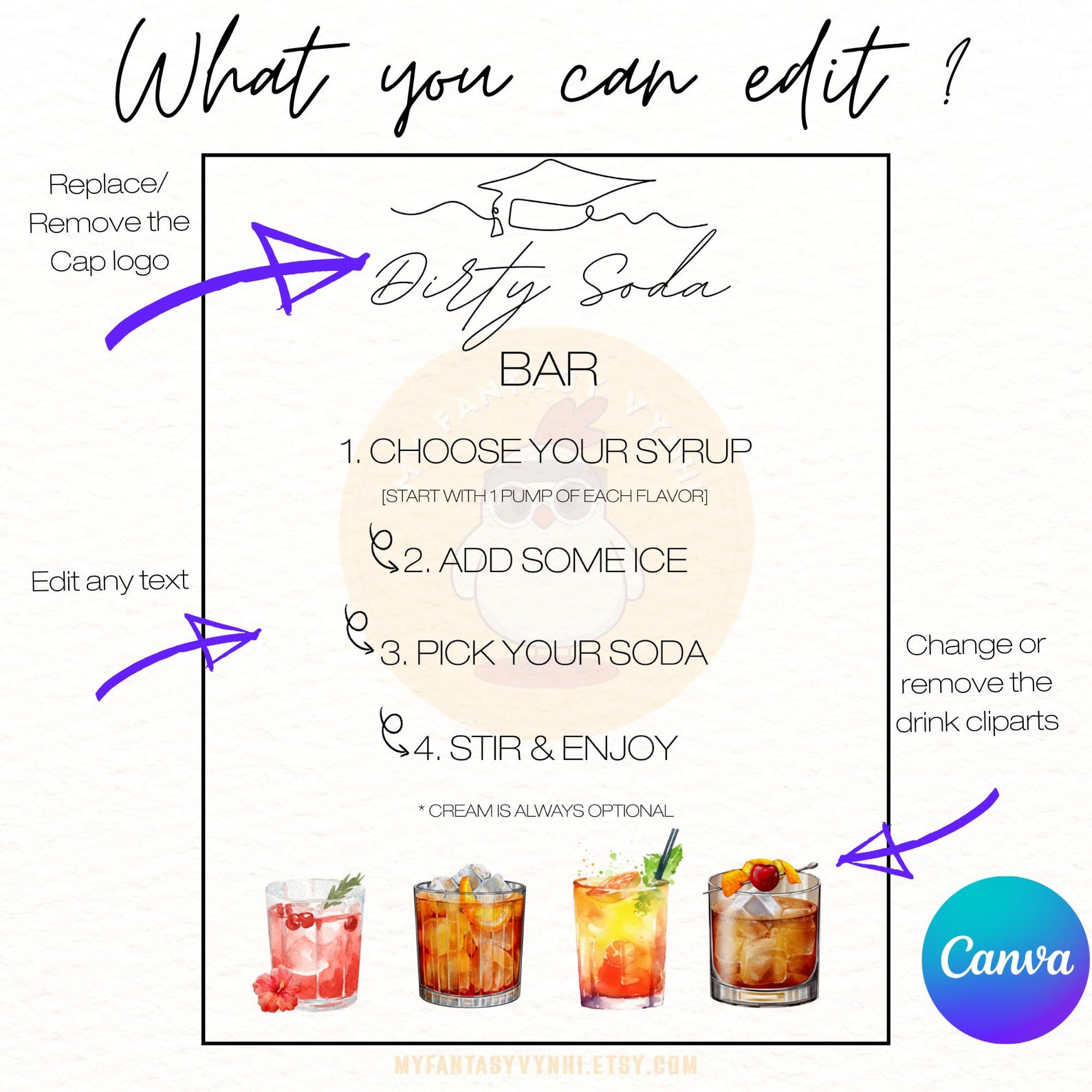 EDITABLE Graduation Party Dirty Soda Menu Canva Template PRINTABLE ...