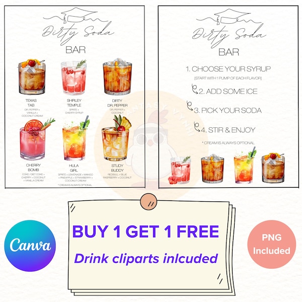 EDITABLE Graduation Party Dirty Soda Menu Canva Template PRINTABLE Lemonade Bar Drink Sign Personalized Class of 2026 Grad Station Mocktail