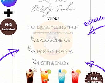 PRINTABLE Graduation Dirty Soda Bar Sign Template Dirty Soda Sign Party Soda Menu Print Non Alcoholic Pop Grads Table Decor Ideas Editable