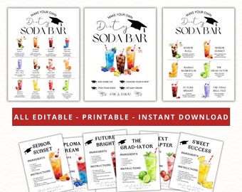EDITABLE Graduation Dirty Soda Bar Sign Template DIY Soda Menu Drink Station Grad Party Decor Printable Drink Recipes Ideas Shirley Temple