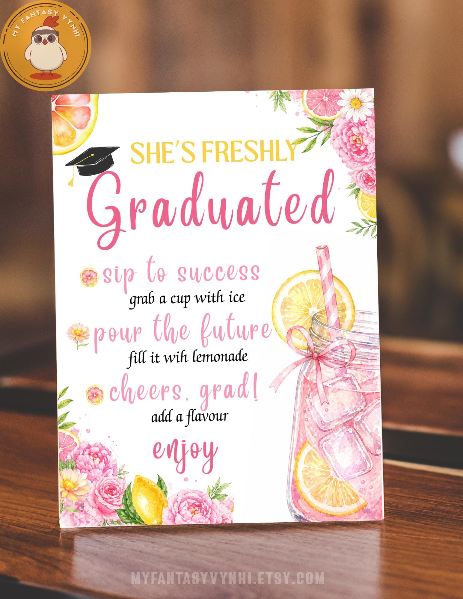 EDITABLE Graduation Lemonade Bar Menu Sign Freshly Graduated Grad Party ...