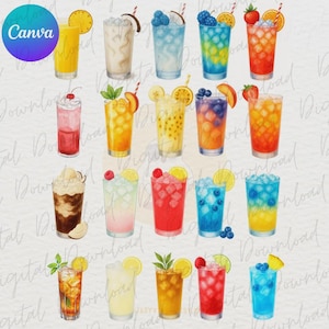 500+ Watercolor Lemonade Drink Clipart Dirty Soda Bundle on Canva Template Bar Menu Mocktail Clipart Wedding Mocktail Graduation Halloween image 5