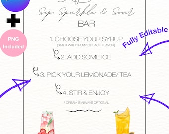 CUSTOMIZE PRINTABLE Graduation Party Iced Tea & Lemonade Bar Sign Canva Template Grad Party Drink Station Table Decor Menu Instructions png