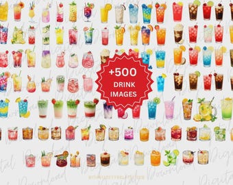 Ponad 500 akwarelowych clipartów z lemoniadą i brudnym napojem gazowanym w zestawie Canva Template Bar Menu Mocktail Clipart Ślub Mocktail Ukończenie szkoły Halloween