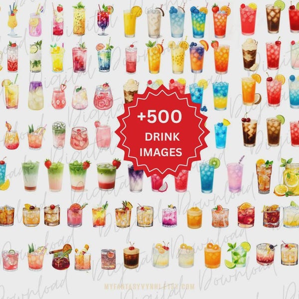 500+ Watercolor Lemonade Drink Clipart Dirty Soda Bundle on Canva Template Bar Menu Mocktail Clipart Wedding Mocktail Graduation Halloween