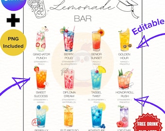 Graduation Lemonade Bar Menu Sign, Class of 2026, Printable PNG (Digital Download)