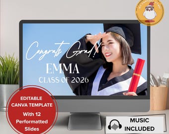 2026 Graduation Slideshow Video Canva Template Personalized With photos Powerpoint Class of 2026 End of School Video for Reunion or Ceremony