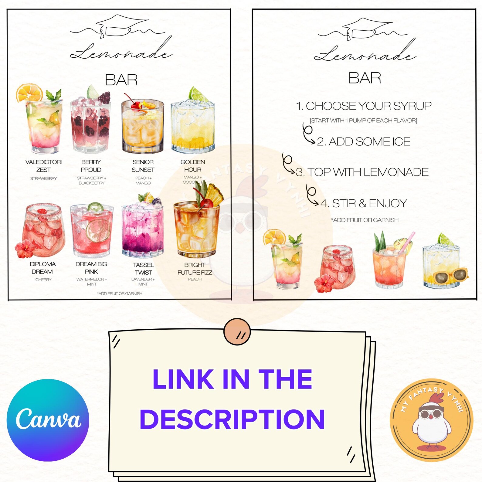 CUSTOM Graduation Party Lemonade Bar Menu Canva Template 6 Dirty Soda ...