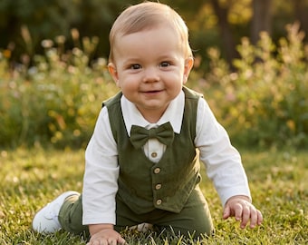 Baby Boy Formal Outfit Suspender Set | Toddler Suit With Bow Tie | Wedding Birthday Photoshoot Outfit