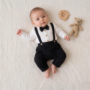 Baby Boy Formal Outfit Suspender Set | Toddler Suit With Bow Tie | Wedding Birthday Photoshoot Outfit image 5