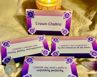 Crown Chakra Affirmation Cards | 15 Printable Affirmations for Spiritual Connection, Higher Guidance & Inner Peace